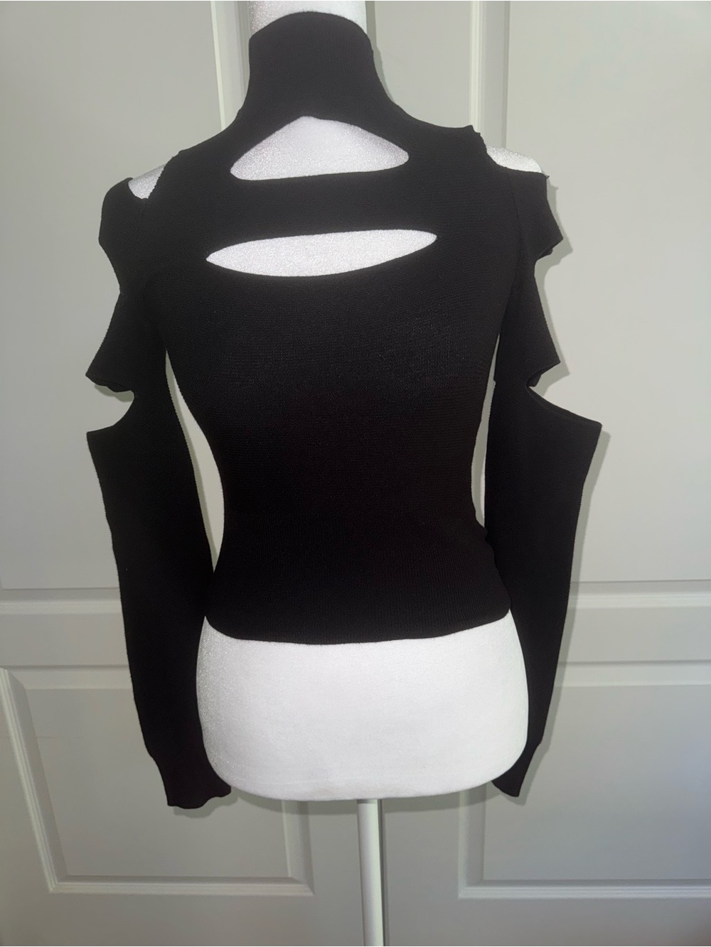 Express Black Ribbed Knit Top with Crew Neck